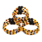 Baltic Amber & Blue Jasper Baby Teething Bracelet Baroque Multicolor Glossy Finish - Wholesale Lot of 10pcs - 14cm / 5.5in - LE555-S