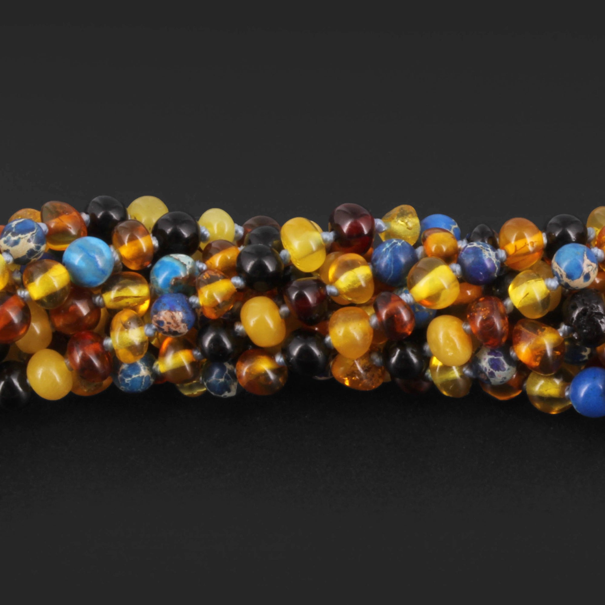 Baltic Amber & Blue Jasper Baby Teething Bracelet Baroque Multicolor Glossy Finish - Wholesale Lot of 10pcs - 14cm / 5.5in - LE555-S