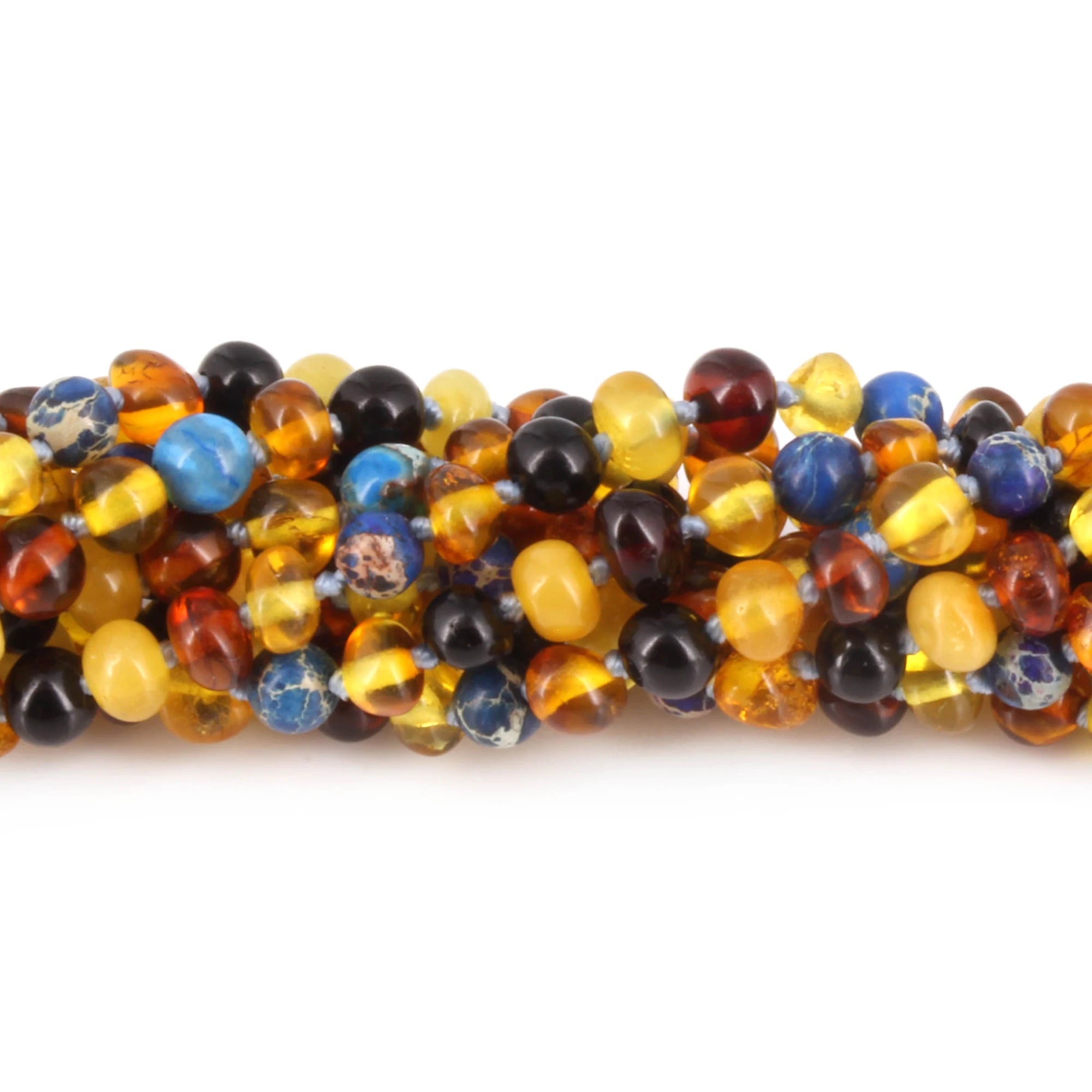 Baltic Amber & Blue Jasper Baby Teething Bracelet Baroque Multicolor Glossy Finish - Wholesale Lot of 10pcs - 14cm / 5.5in - LE555-S