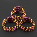 Baltic Amber & Pink Agate Baby Teething Bracelet Baroque Multicolor Glossy Finish - Wholesale Lot of 10pcs - 14cm / 5.5in - LE458-S