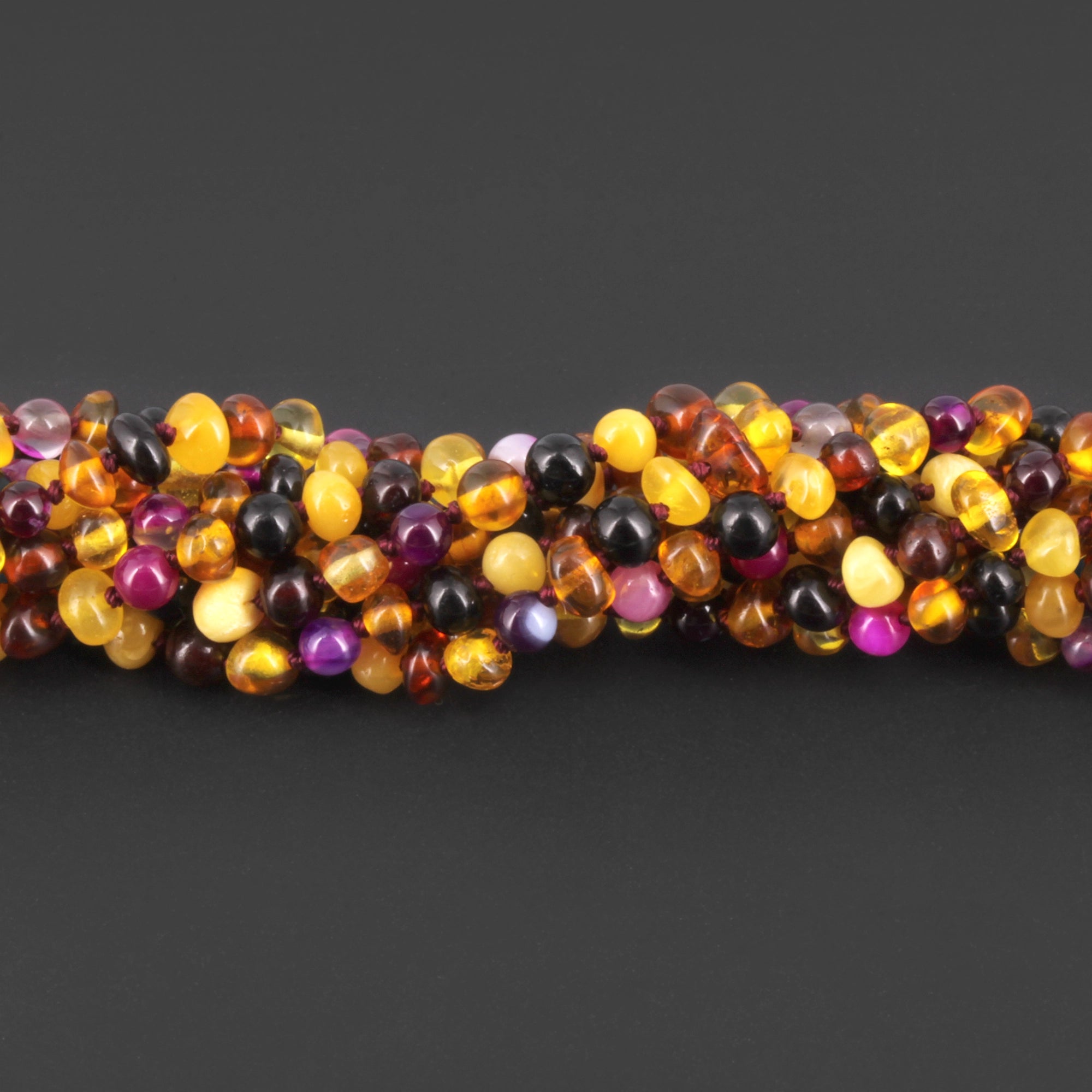 Baltic Amber & Pink Agate Baby Teething Bracelet Baroque Multicolor Glossy Finish - Wholesale Lot of 10pcs - 14cm / 5.5in - LE458-S
