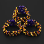 Baltic Amber & Purple Tiger Eye Baby Teething Bracelet Baroque Multicolor Glossy Finish - Wholesale Lot of 10pcs - 14cm / 5.5in - LE554-S