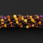 Baltic Amber & Purple Tiger Eye Baby Teething Bracelet Baroque Multicolor Glossy Finish - Wholesale Lot of 10pcs - 14cm / 5.5in - LE554-S