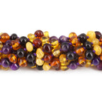 Baltic Amber & Purple Tiger Eye Baby Teething Bracelet Baroque Multicolor Glossy Finish - Wholesale Lot of 10pcs - 14cm / 5.5in - LE554-S