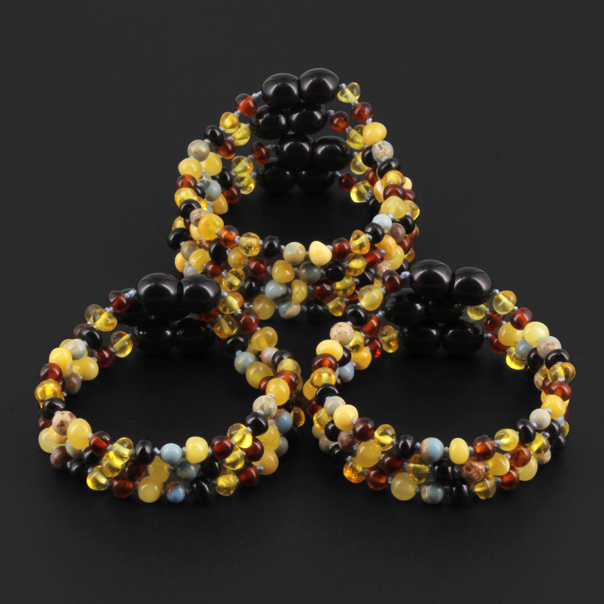Baltic Amber & Blue Jasper Baby Teething Bracelet Baroque Multicolor Glossy Finish - Wholesale Lot of 10pcs - 14cm / 5.5in - LE466-S
