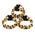 Baltic Amber & Blue Jasper Baby Teething Bracelet Baroque Multicolor Glossy Finish - Wholesale Lot of 10pcs - 14cm / 5.5in - LE466-S
