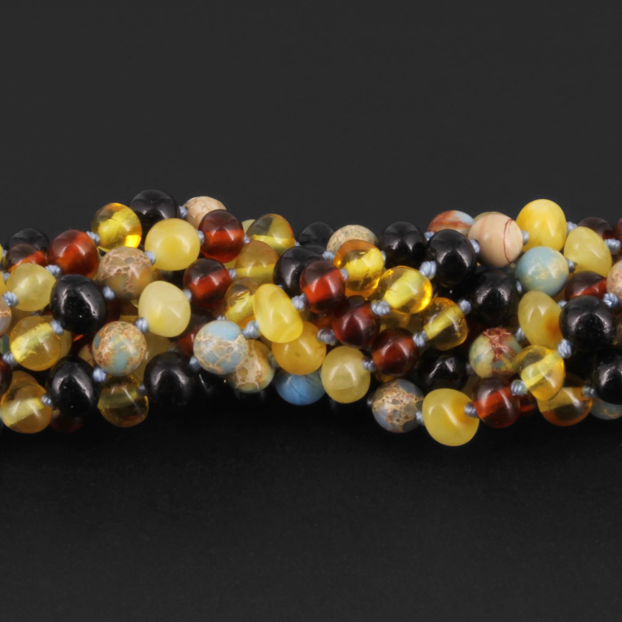 Baltic Amber & Blue Jasper Baby Teething Bracelet Baroque Multicolor Glossy Finish - Wholesale Lot of 10pcs - 14cm / 5.5in - LE466-S