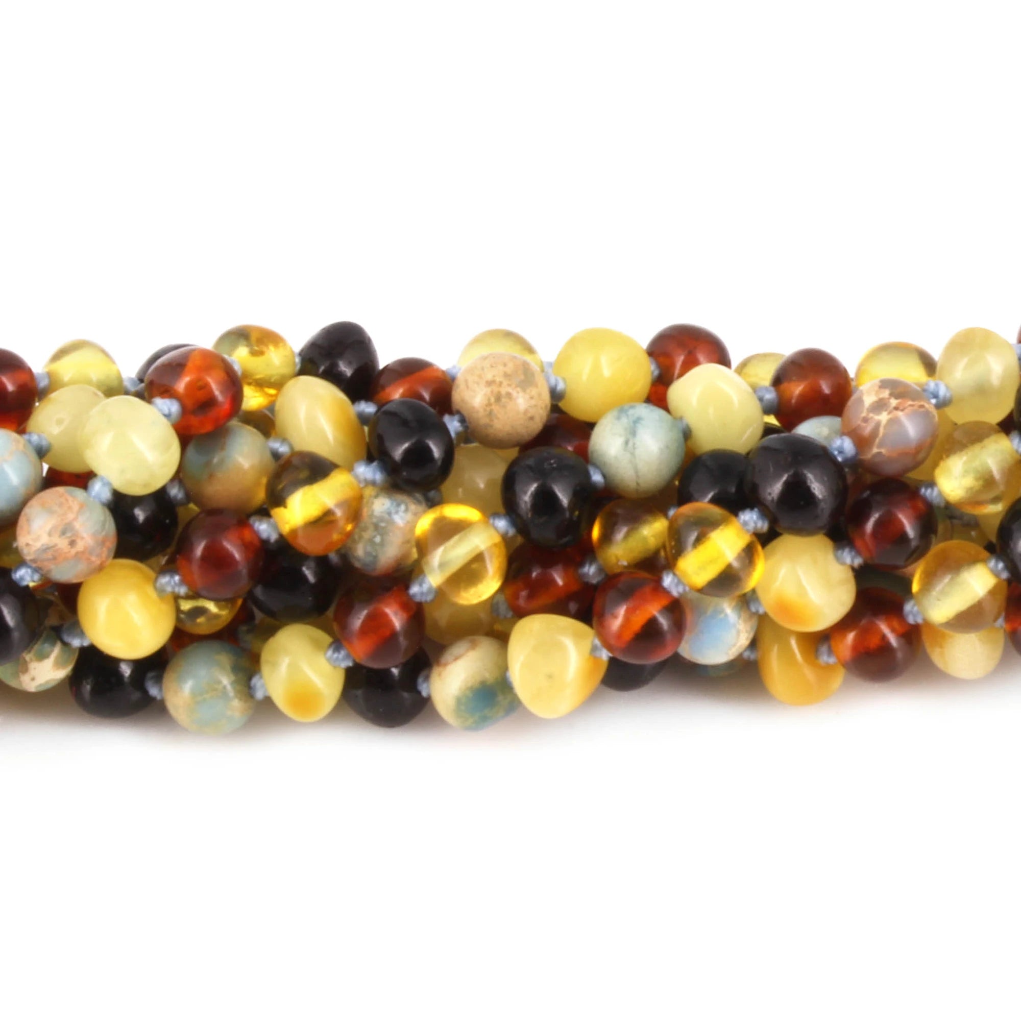 Baltic Amber & Blue Jasper Baby Teething Bracelet Baroque Multicolor Glossy Finish - Wholesale Lot of 10pcs - 14cm / 5.5in - LE466-S