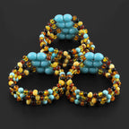 Baltic Amber & Turquoise Baby Teething Bracelet Baroque Multicolor Glossy Finish - Wholesale Lot of 10pcs - 14cm / 5.5in - LE465-S