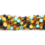 Baltic Amber & Turquoise Baby Teething Bracelet Baroque Multicolor Glossy Finish - Wholesale Lot of 10pcs - 14cm / 5.5in - LE465-S