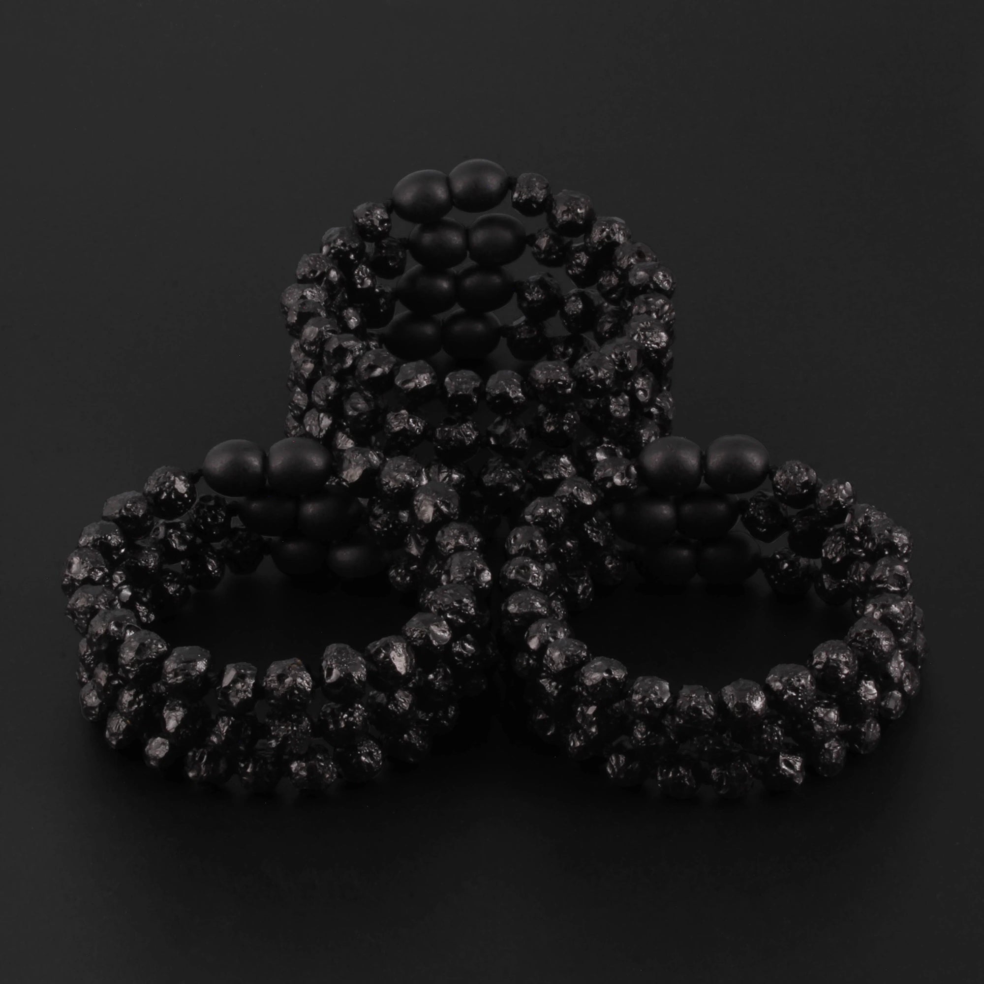 Baltic Amber Baby Teething Bracelet Baroque Black Raw Finish - Wholesale Lot of 10pcs - 14cm / 5.5in - XB54B-RAW