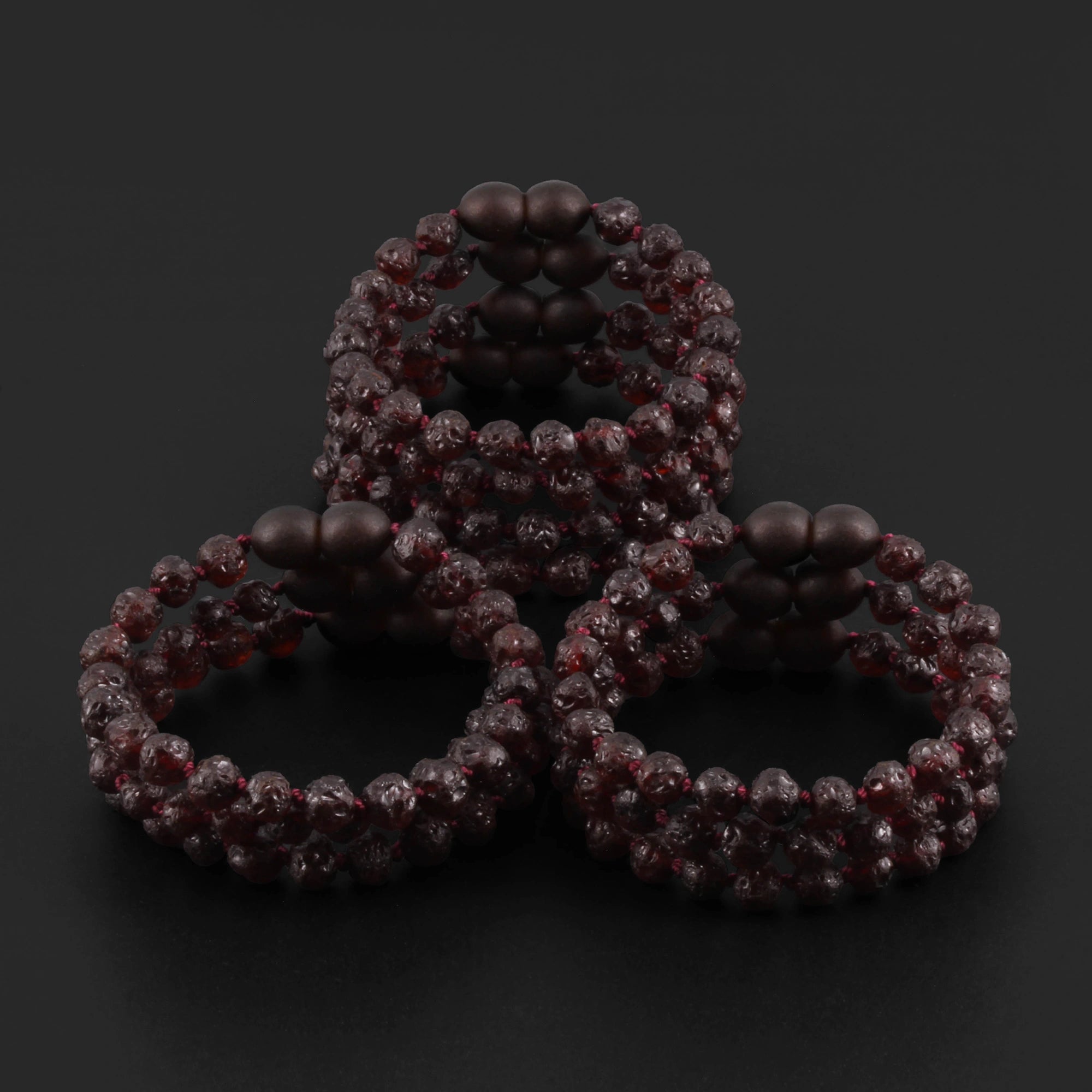 Baltic Amber Baby Teething Bracelet Baroque Dark Cognac Raw Finish - Wholesale Lot of 10pcs - 14cm / 5.5in - XB54DC-RAW