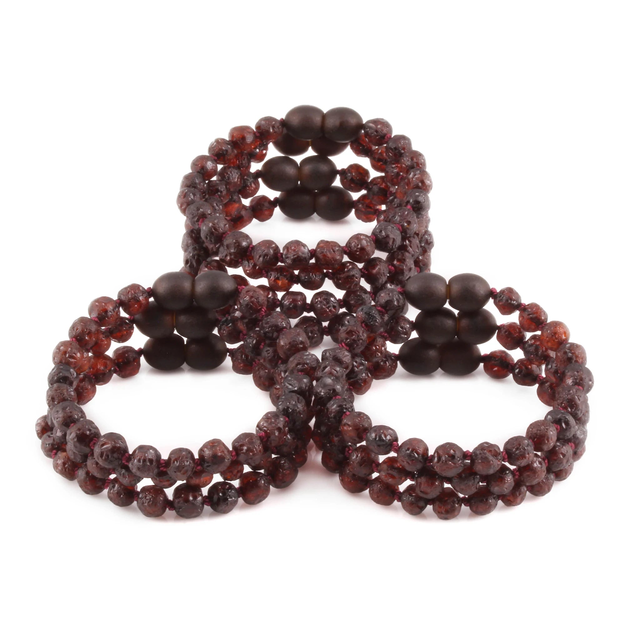 Baltic Amber Baby Teething Bracelet Baroque Dark Cognac Raw Finish - Wholesale Lot of 10pcs - 14cm / 5.5in - XB54DC-RAW