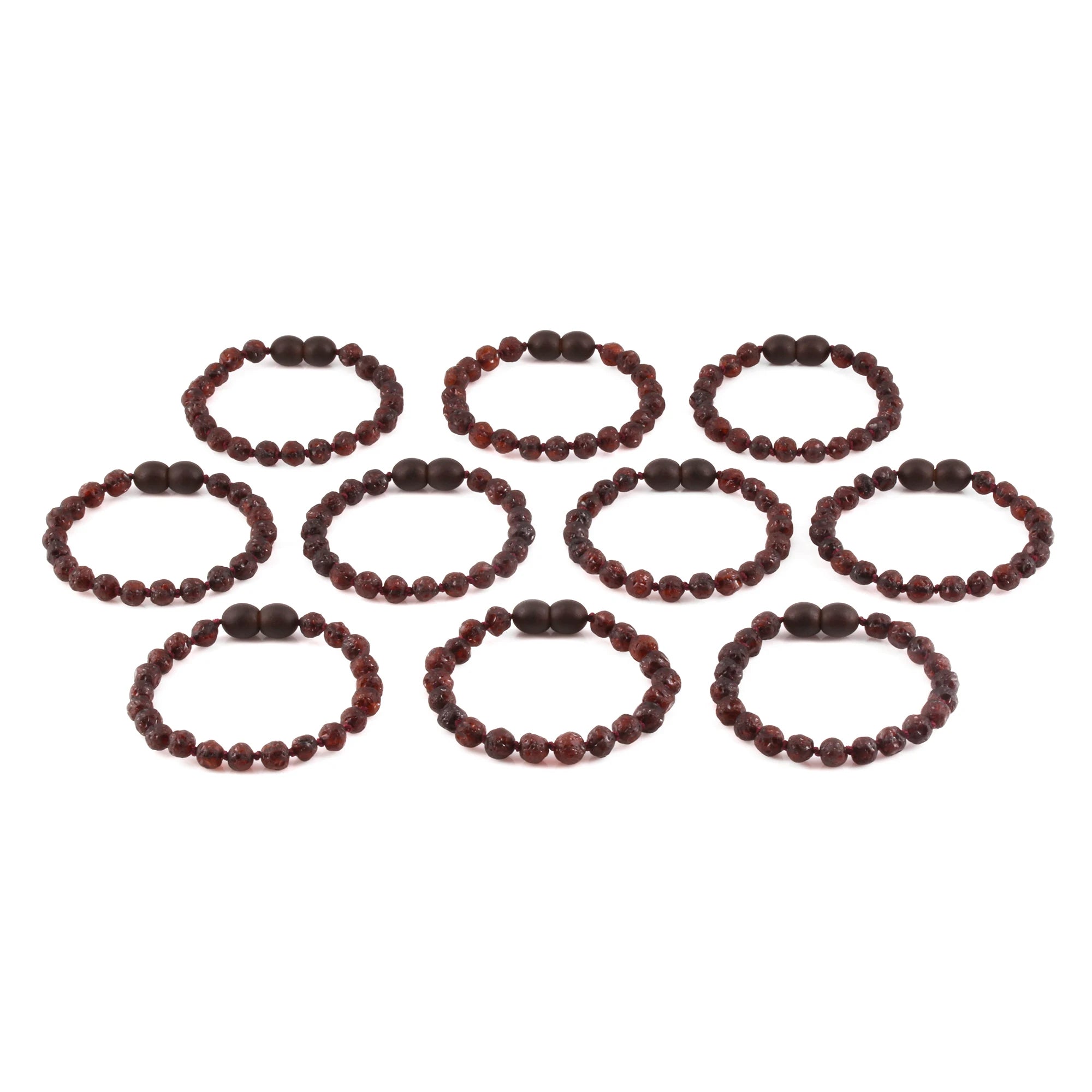 Baltic Amber Baby Teething Bracelet Baroque Dark Cognac Raw Finish - Wholesale Lot of 10pcs - 14cm / 5.5in - XB54DC-RAW