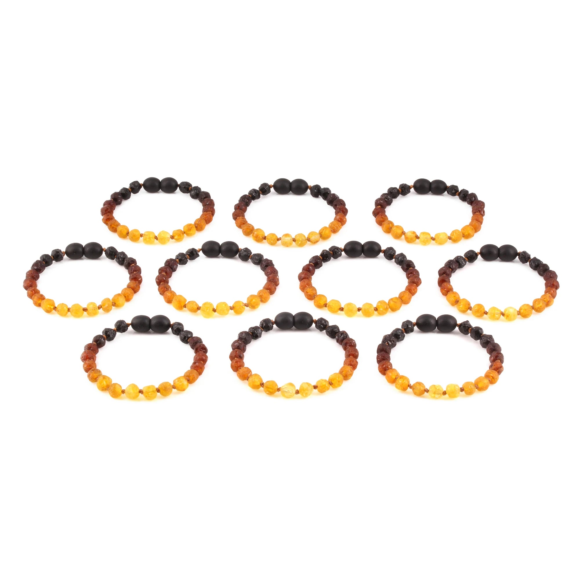 Baltic Amber Baby Teething Bracelet Baroque Rainbow Raw Finish - Wholesale Lot of 10pcs - 14cm / 5.5in - XB54R2-RAW