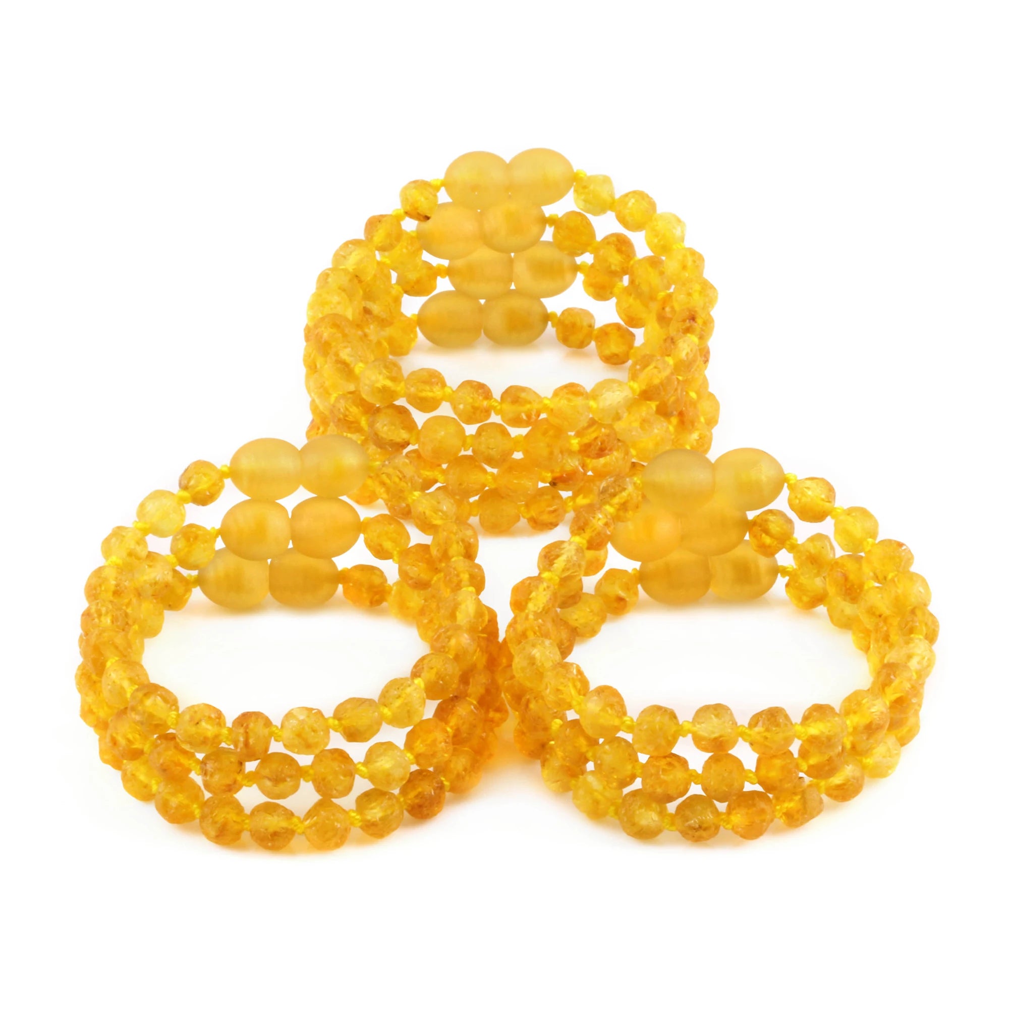 Baltic Amber Baby Teething Bracelet Baroque Yellow Raw Finish - Wholesale Lot of 10pcs - 14cm / 5.5in - XB54Y-RAW