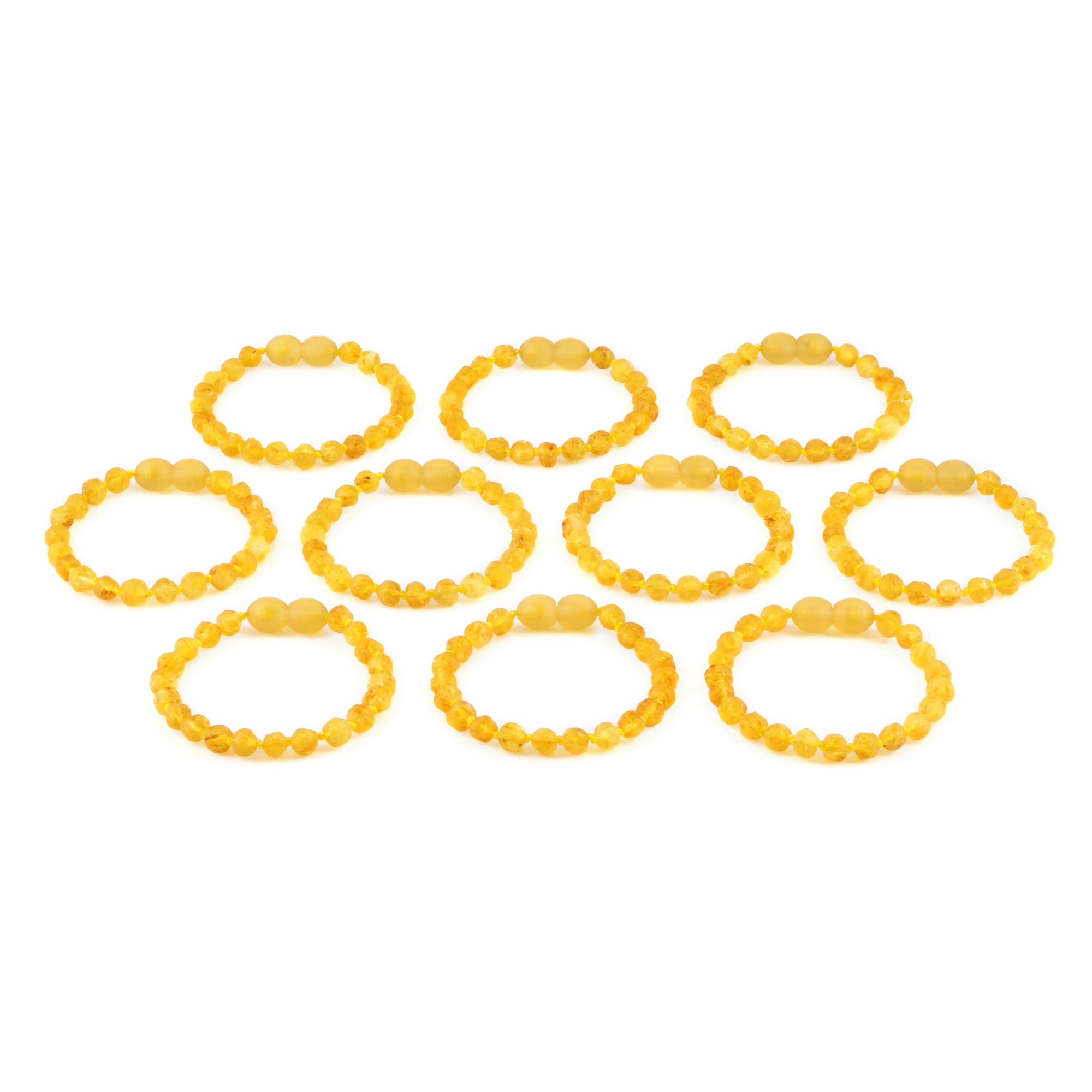 Baltic Amber Baby Teething Bracelet Baroque Yellow Raw Finish - Wholesale Lot of 10pcs - 14cm / 5.5in - XB54Y-RAW