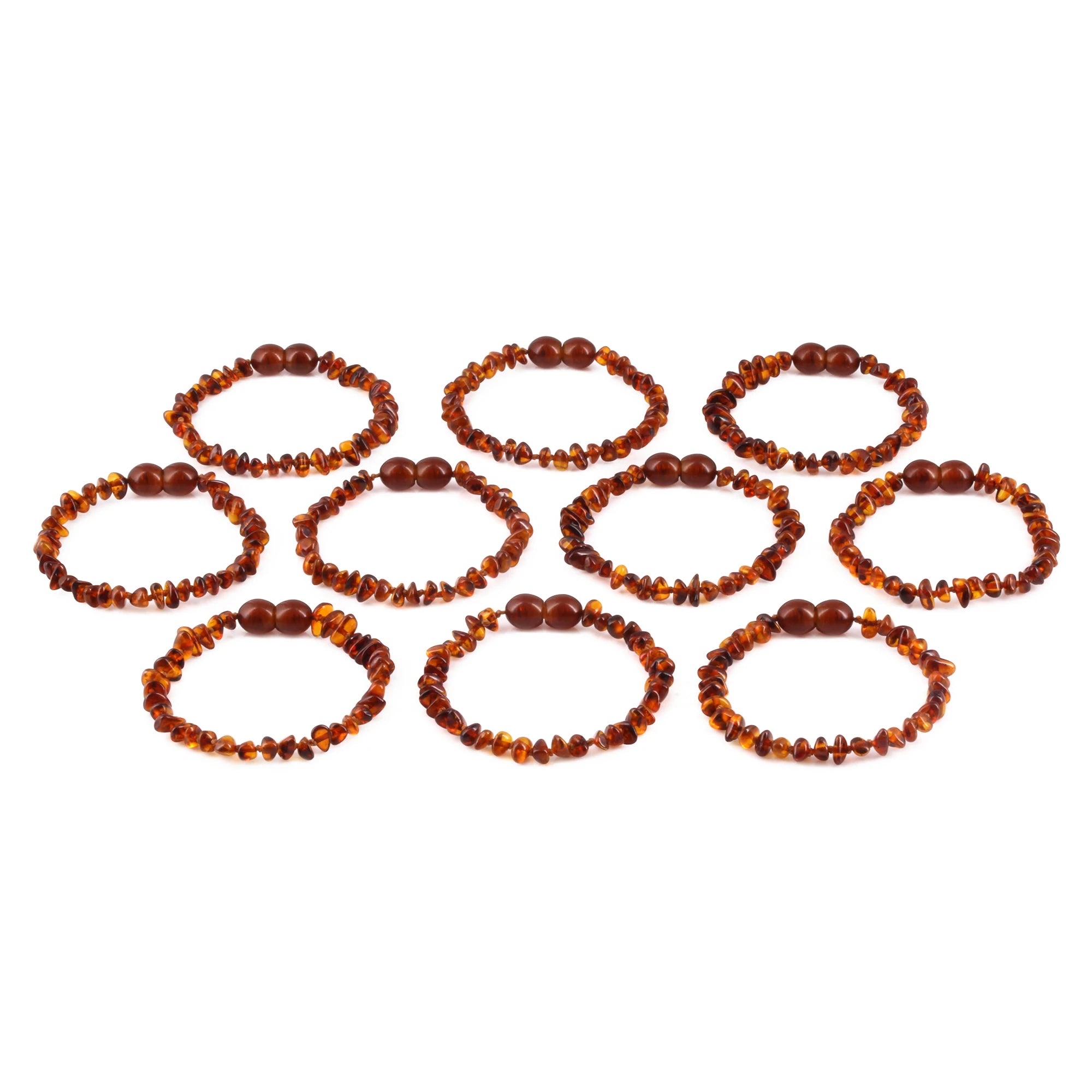 Baltic Amber Baby Teething Bracelet Chips Cognac Glossy Finish - Wholesale Lot of 10pcs - 14cm / 5.5in - CH3