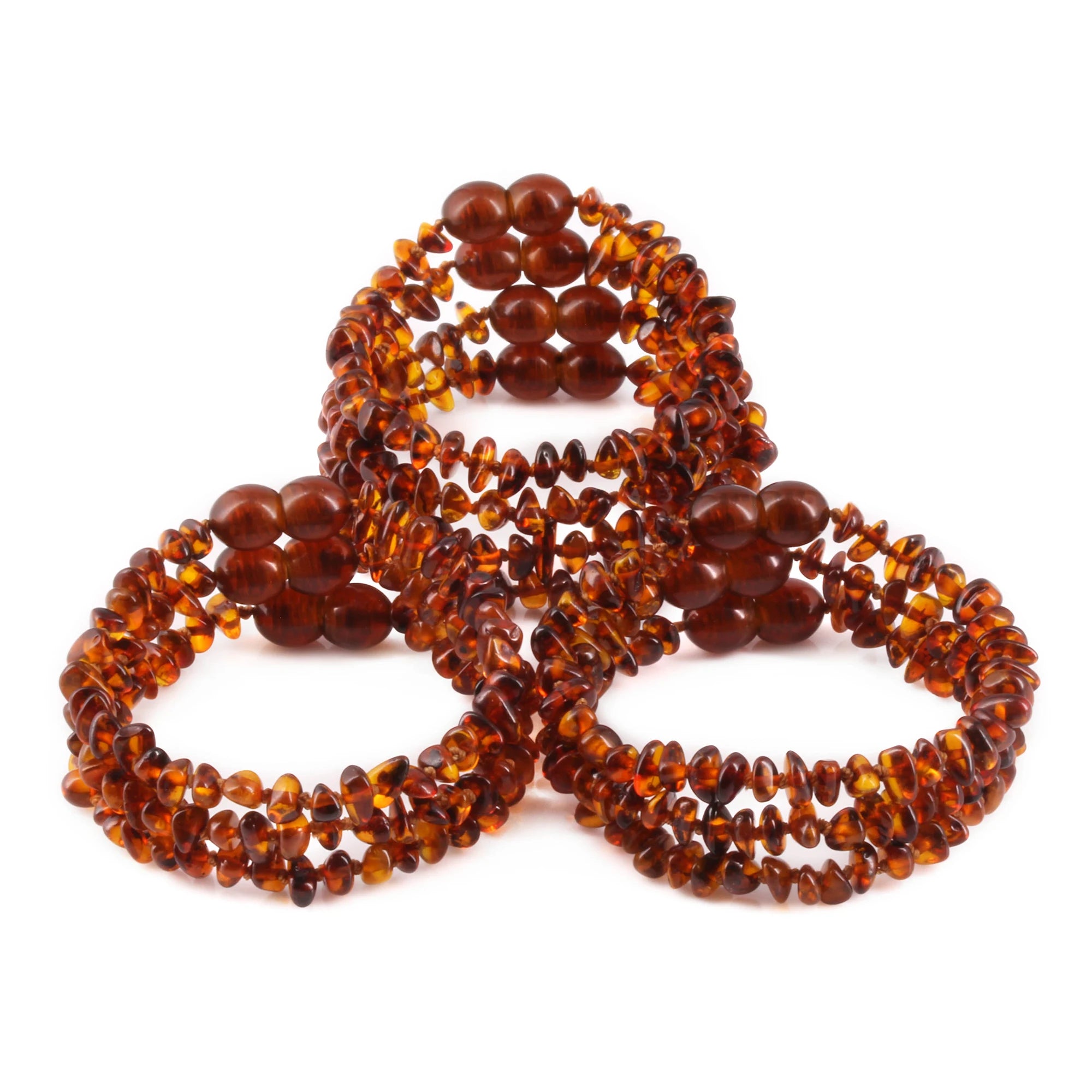 Baltic Amber Baby Teething Bracelet Chips Cognac Glossy Finish - Wholesale Lot of 10pcs - 14cm / 5.5in - CH3