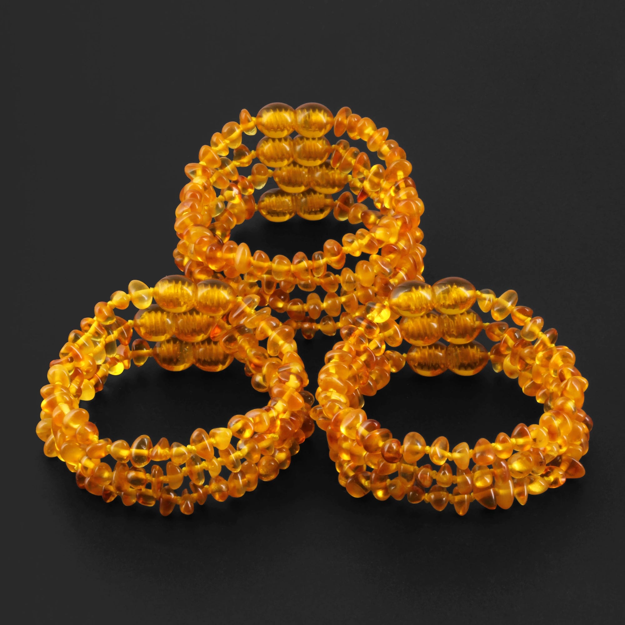 Baltic Amber Baby Teething Bracelet Chips Light Cognac Glossy Finish - Wholesale Lot of 10pcs - 14cm / 5.5in - CH7