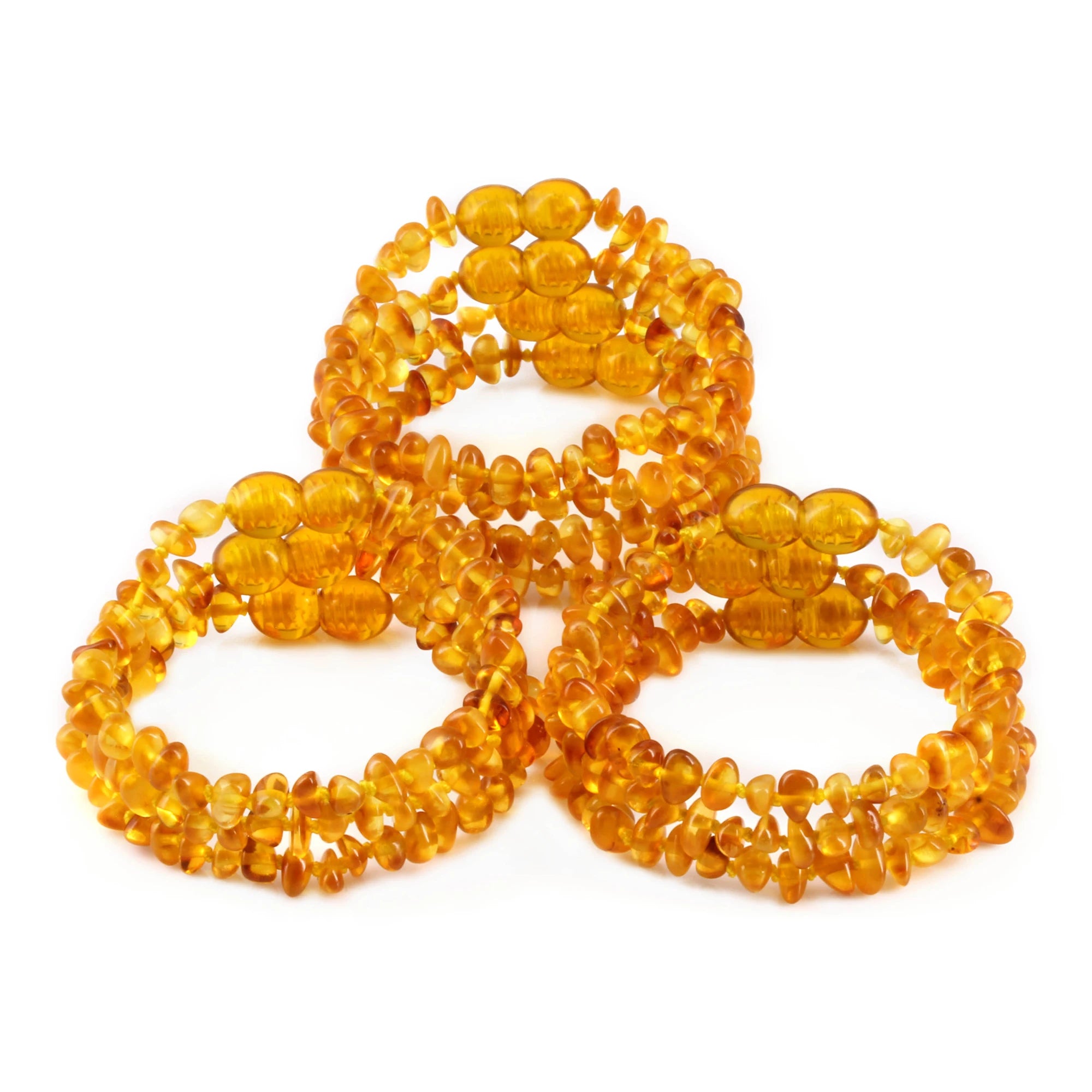 Baltic Amber Baby Teething Bracelet Chips Light Cognac Glossy Finish - Wholesale Lot of 10pcs - 14cm / 5.5in - CH7