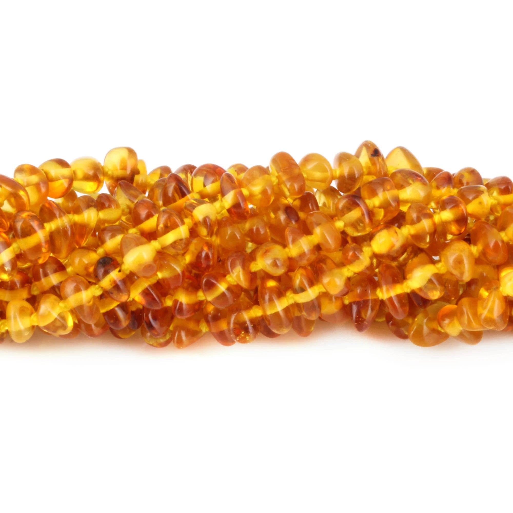 Baltic Amber Baby Teething Bracelet Chips Light Cognac Glossy Finish - Wholesale Lot of 10pcs - 14cm / 5.5in - CH7