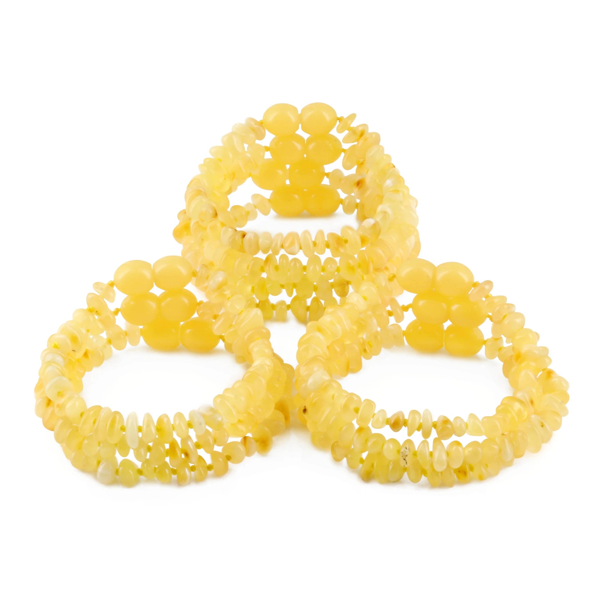 Baltic Amber Baby Teething Bracelet Chips Milky Yellow Glossy Finish - Wholesale Lot of 10pcs - 14cm / 5.5in - CH5
