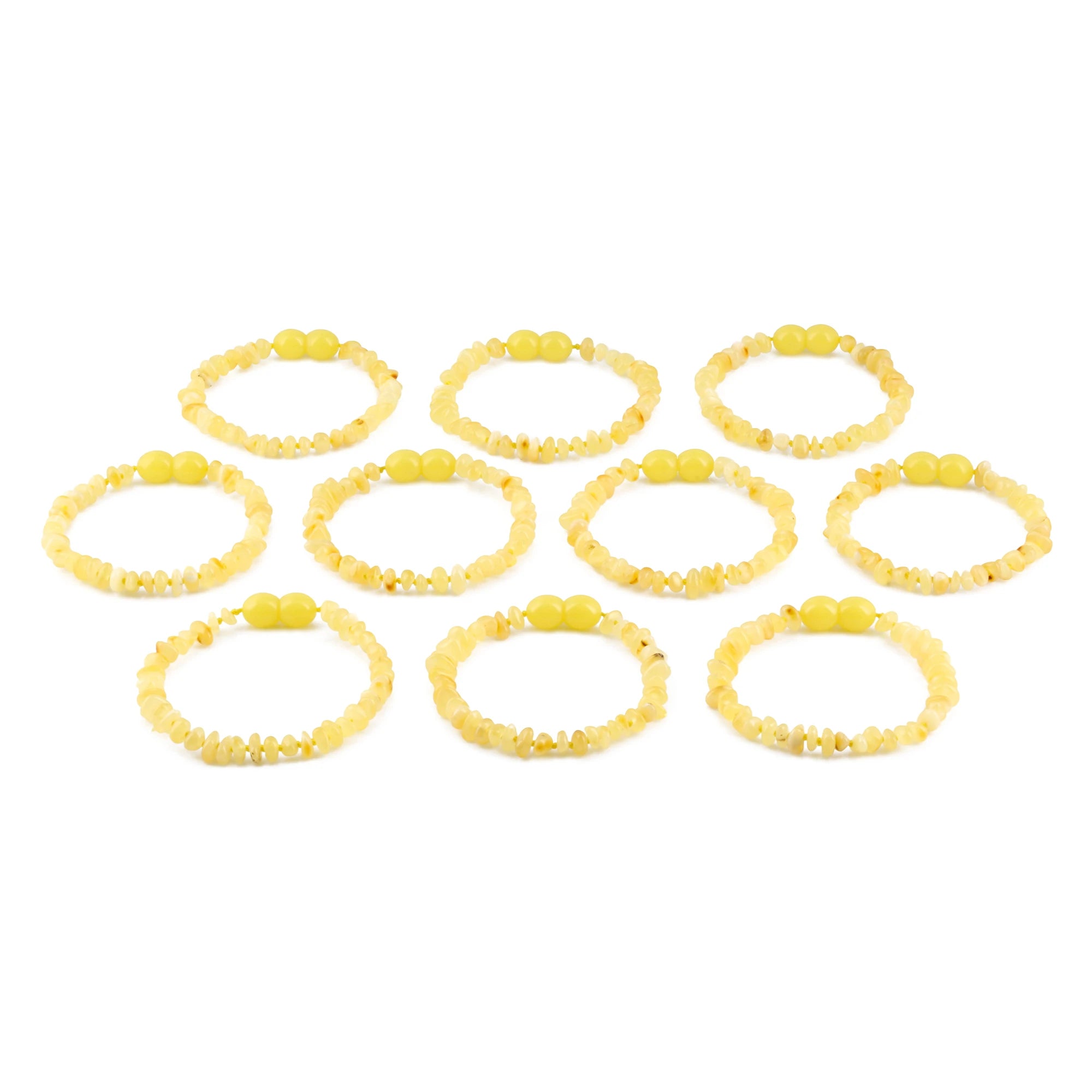 Baltic Amber Baby Teething Bracelet Chips Milky Yellow Glossy Finish - Wholesale Lot of 10pcs - 14cm / 5.5in - CH5