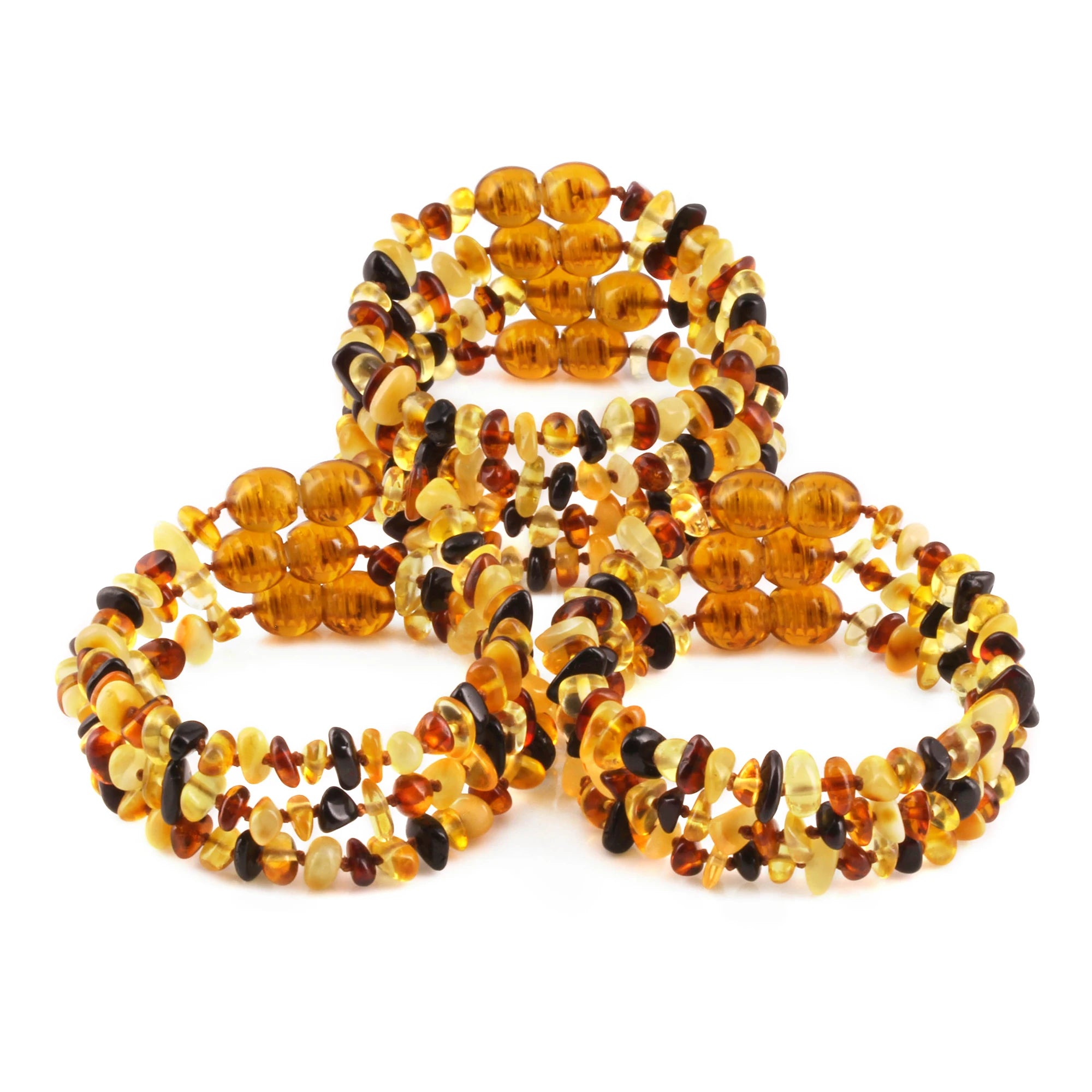 Baltic Amber Baby Teething Bracelet Chips Multicolor Glossy Finish - Wholesale Lot of 10pcs - 14cm / 5.5in - CH1