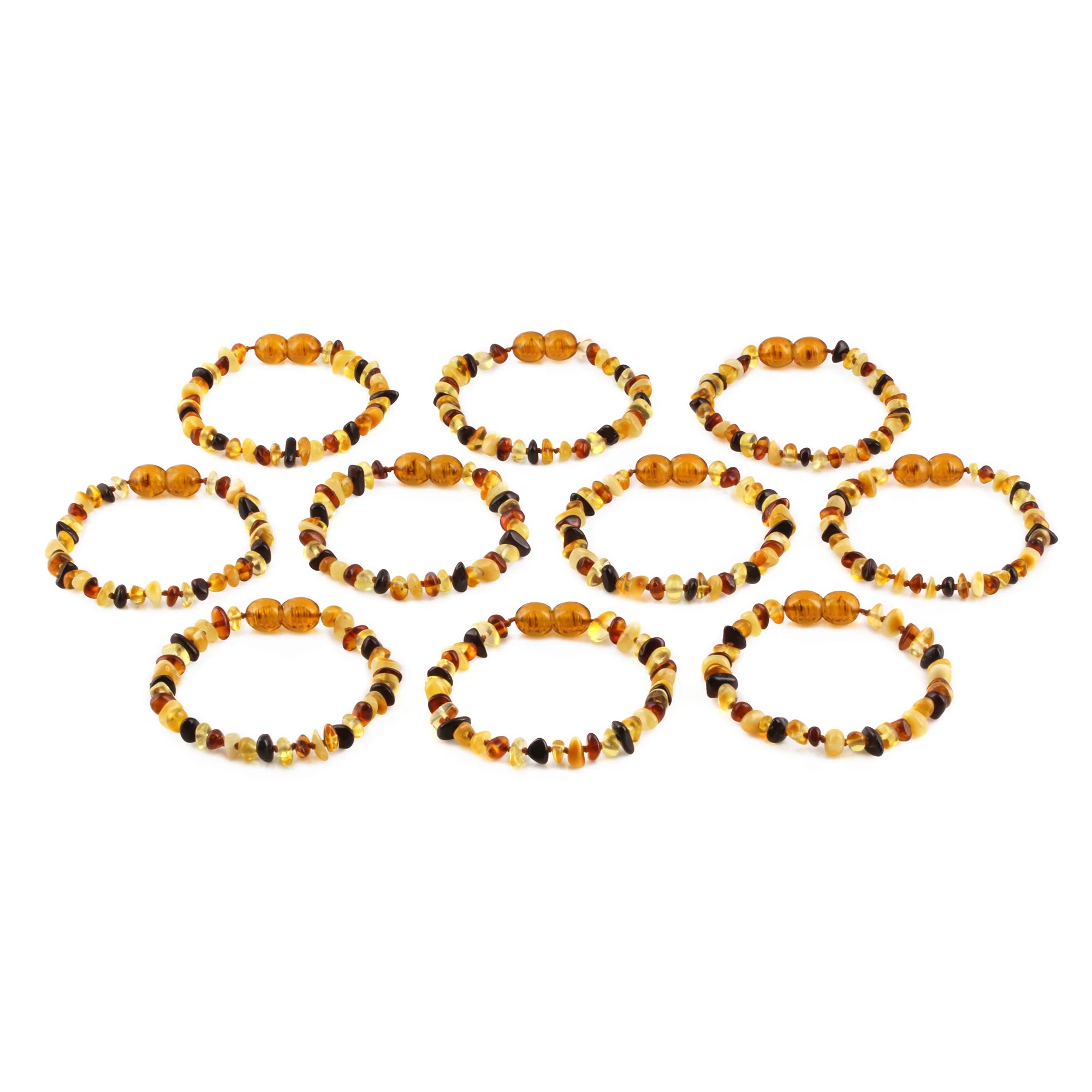 Baltic Amber Baby Teething Bracelet Chips Multicolor Glossy Finish - Wholesale Lot of 10pcs - 14cm / 5.5in - CH1