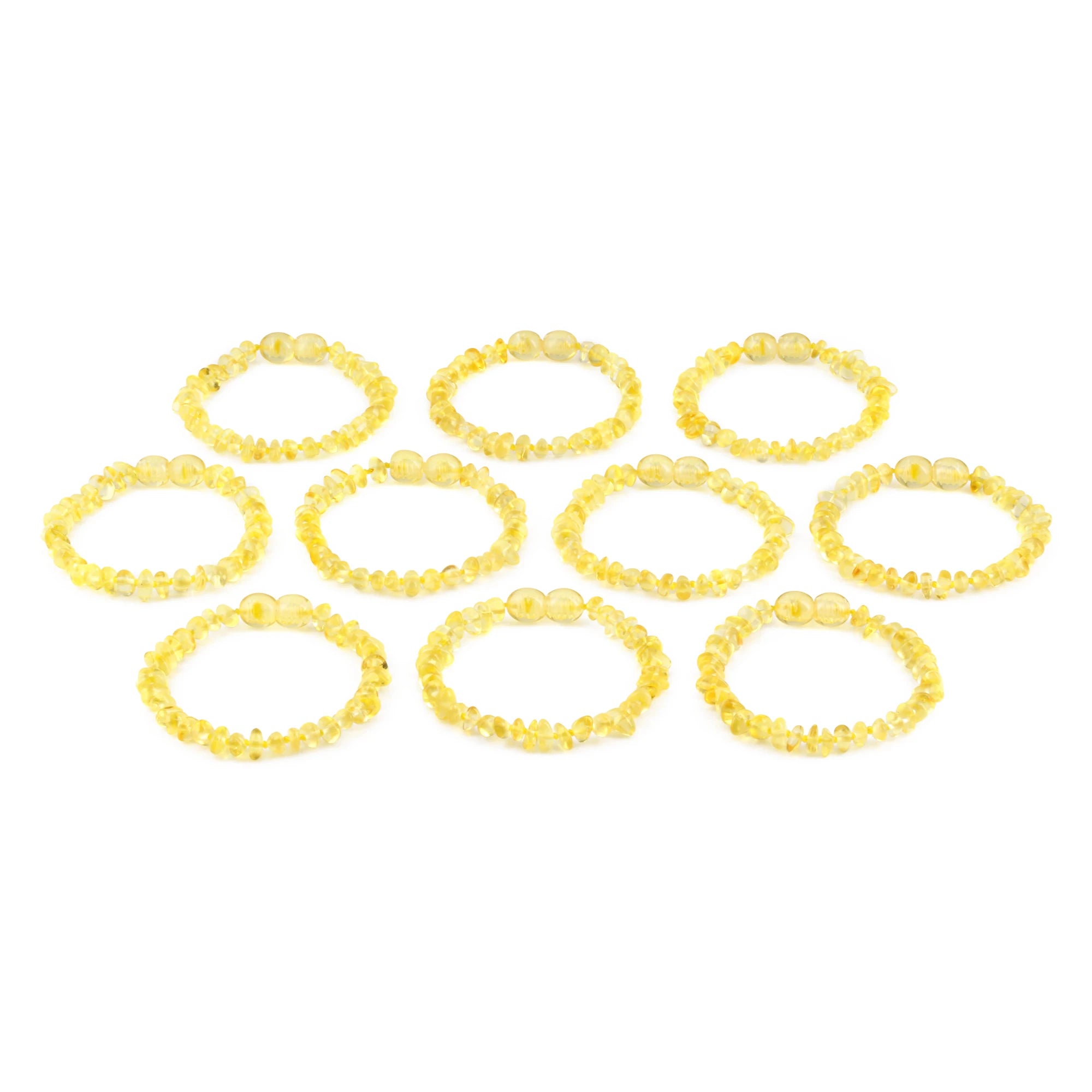 Baltic Amber Baby Teething Bracelet Chips Yellow Glossy Finish - Wholesale Lot of 10pcs - 14cm / 5.5in - CH6