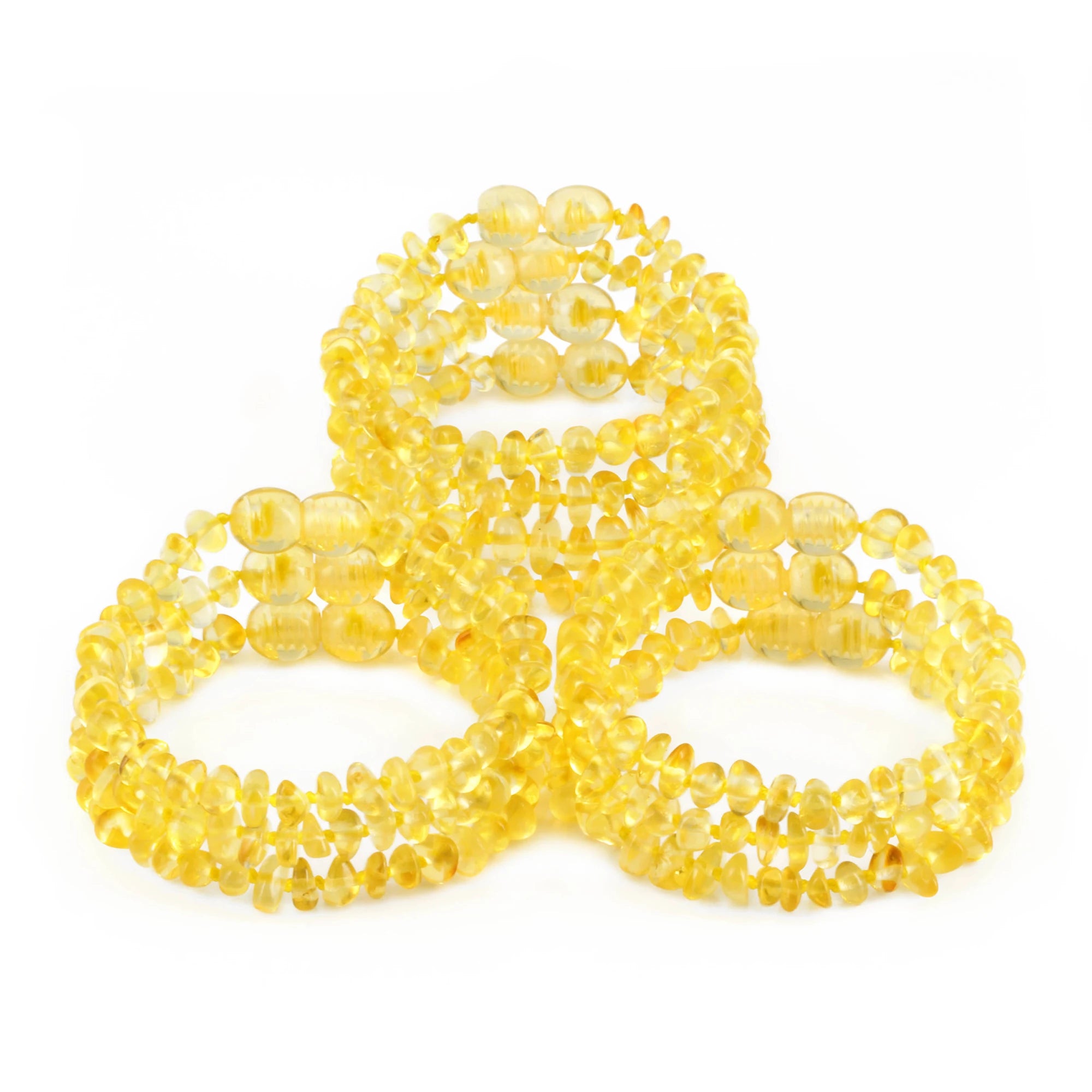 Baltic Amber Baby Teething Bracelet Chips Yellow Glossy Finish - Wholesale Lot of 10pcs - 14cm / 5.5in - CH6