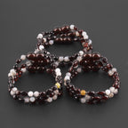 Baltic Amber & Botswana Baby Teething Bracelet Olive Dark Cognac Glossy Finish - Wholesale Lot of 10pcs - 14cm / 5.5in - AGL43
