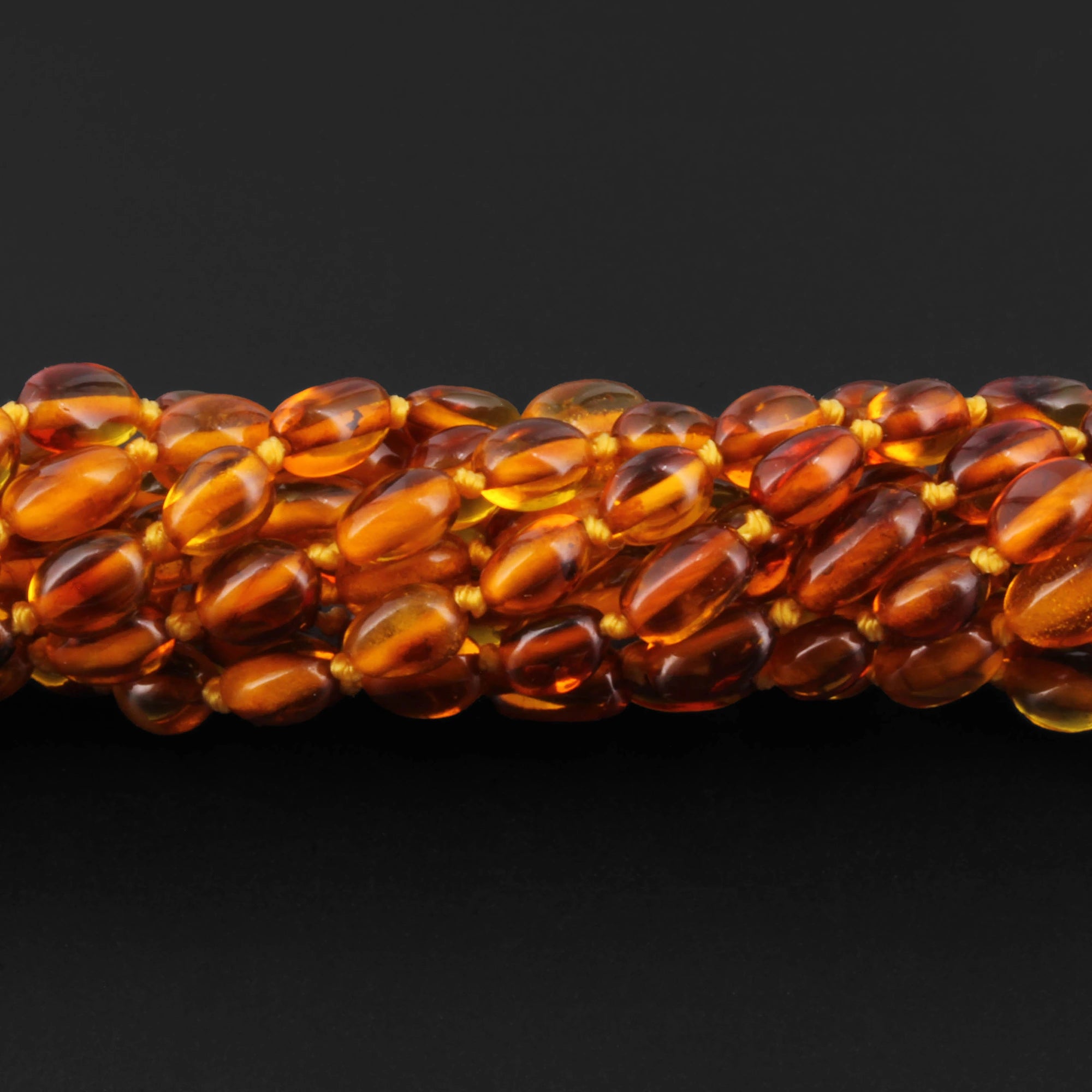 Baltic Amber Baby Teething Bracelet Olive Light Cognac Glossy Finish - Wholesale Lot of 10pcs - 14cm / 5.5in - XO54LC