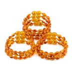 Baltic Amber Baby Teething Bracelet Olive Light Cognac Glossy Finish - Wholesale Lot of 10pcs - 14cm / 5.5in - XO54LC