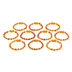 Baltic Amber Baby Teething Bracelet Olive Light Cognac Glossy Finish - Wholesale Lot of 10pcs - 14cm / 5.5in - XO54LC
