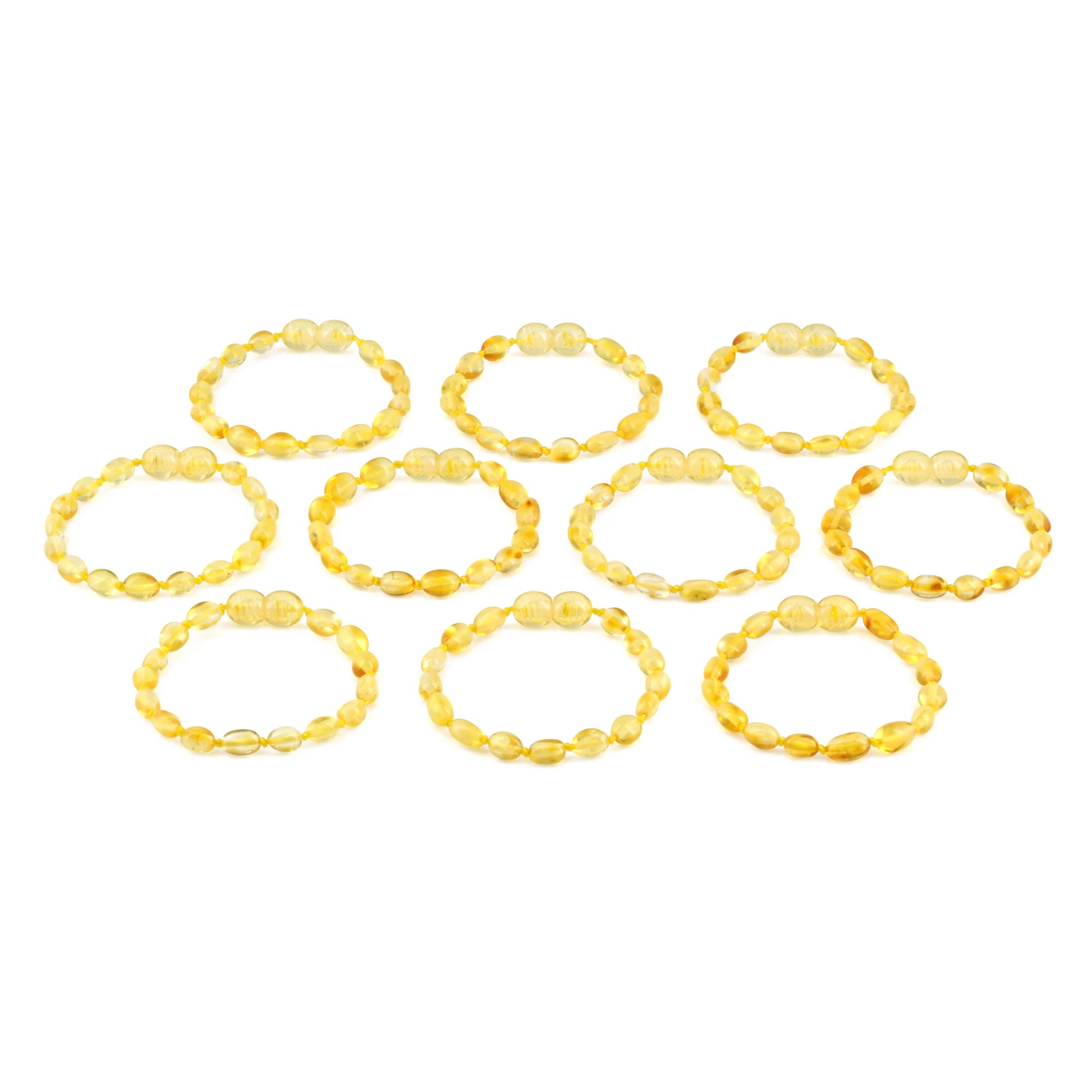 Baltic Amber Baby Teething Bracelet Olive Yellow Glossy Finish - Wholesale Lot of 10pcs - 14cm / 5.5in - XO54Y