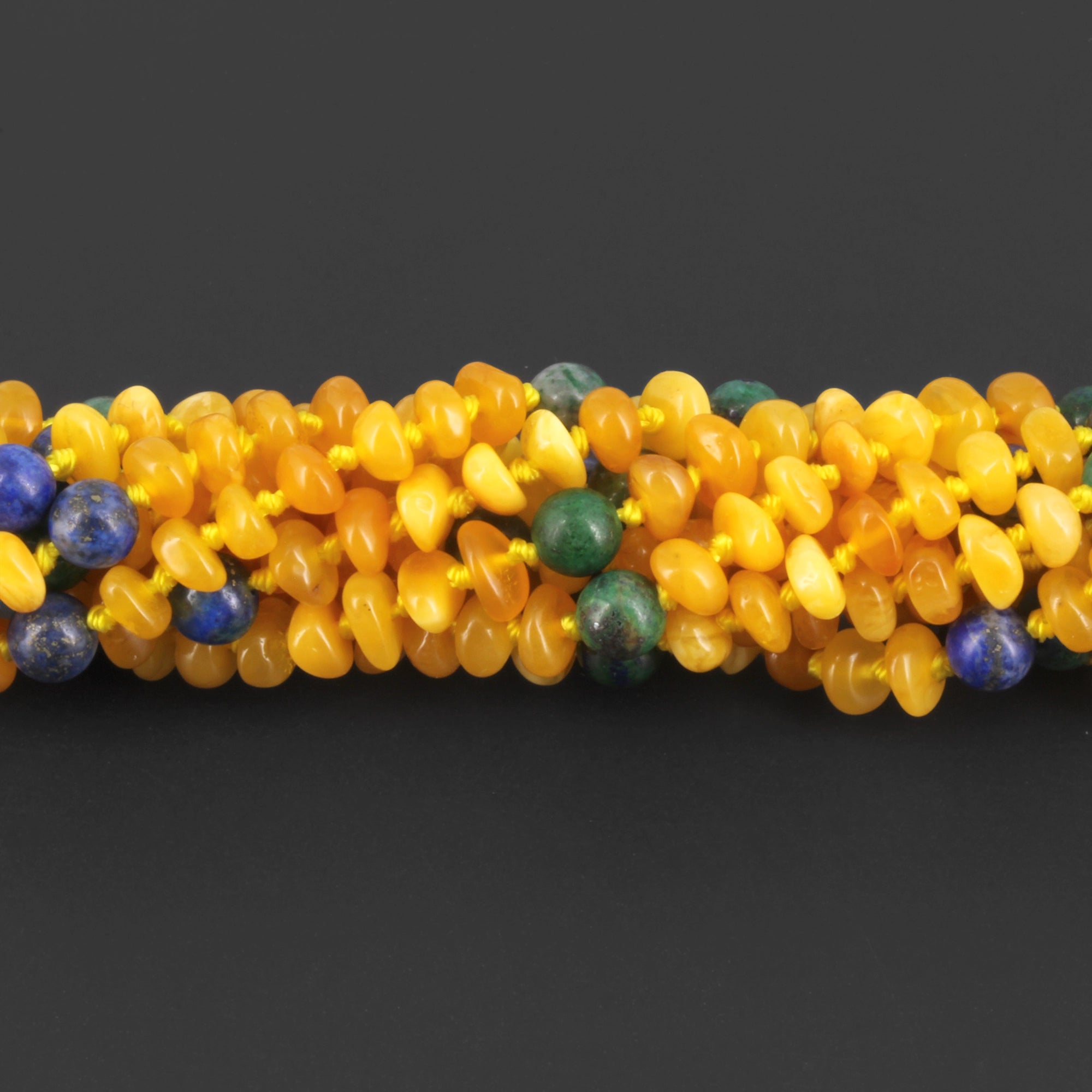Baltic Amber, Azurite & Lapis Lazuli Baby Teething Bracelet Roundel Milky Yellow Glossy Finish - Wholesale Lot of 10pcs - 14cm / 5.5in - AGL44