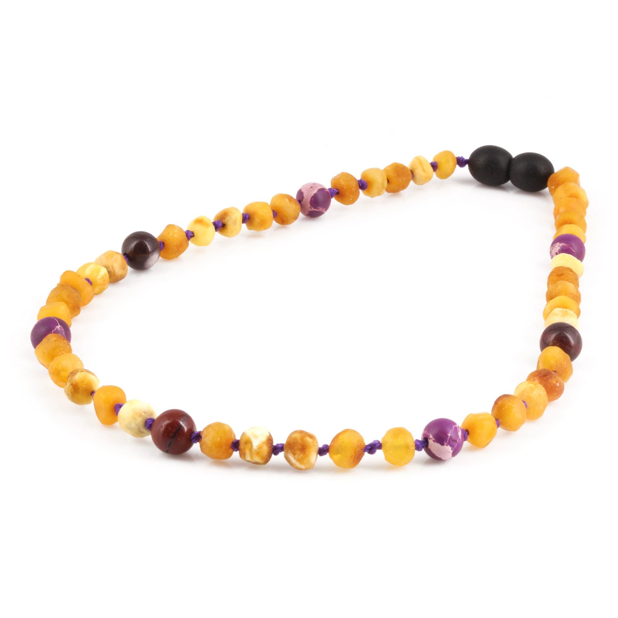 Baltic Amber, Purple Jasper & Mookaite Baby Teething Necklace Baroque Milky Yellow Raw Finish - Wholesale Lot of 10pcs - 32cm / 12.6in - AGL33