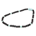 Baltic Amber & Sky Blue Jade Baby Teething Necklace Baroque Black Matte Finish - Wholesale Lot of 10pcs - 32cm / 12.6in - LE547-S