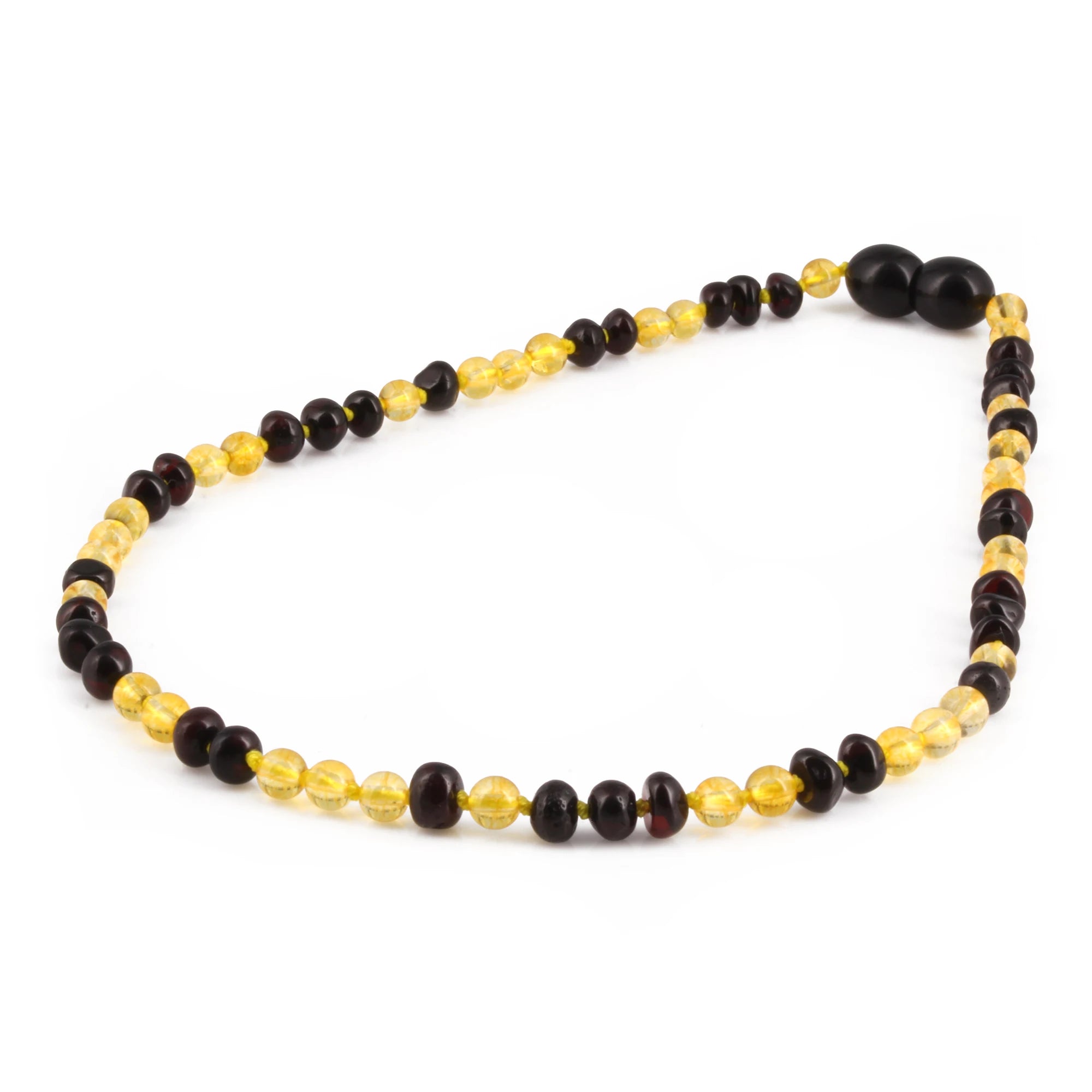 Baltic Amber & Citrine Baby Teething Necklace Baroque Dark Cognac Glossy Finish - Wholesale Lot of 10pcs - 32cm / 12.6in - AGL35