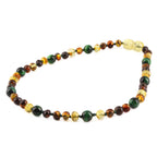 Baltic Amber & Green Tiger Eye Baby Teething Necklace Baroque Multicolor Glossy Finish - Wholesale Lot of 10pcs - 32cm / 12.6in - LE457