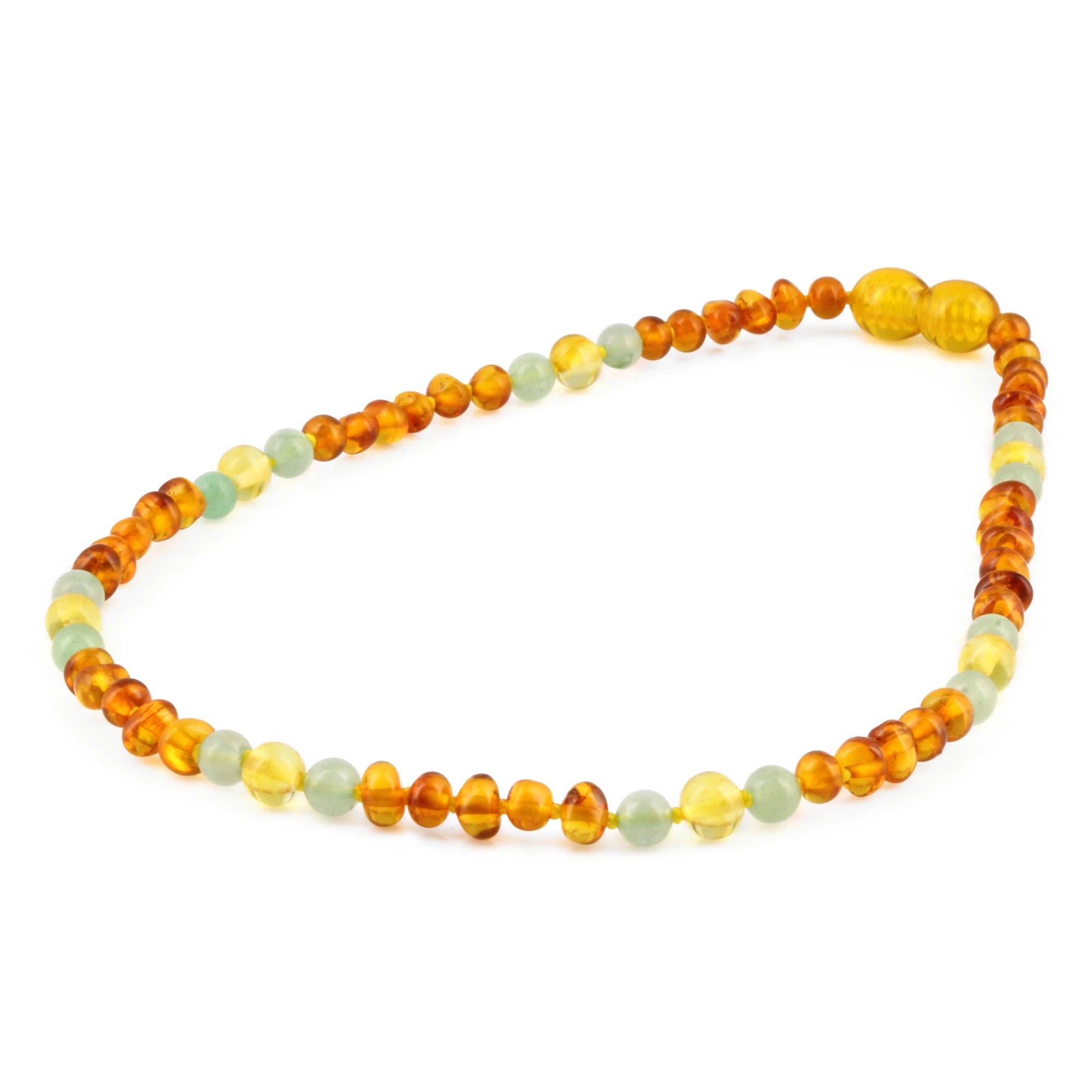 Baltic Amber & Green Aventurine Baby Teething Necklace Baroque Light Cognac Glossy Finish - Wholesale Lot of 10pcs - 32cm / 12.6in - LE385 V3