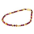 Baltic Amber & Magenta Tiger Eye Baby Teething Necklace Baroque Multicolor Glossy Finish - Wholesale Lot of 10pcs - 32cm / 12.6in - LE456 V2