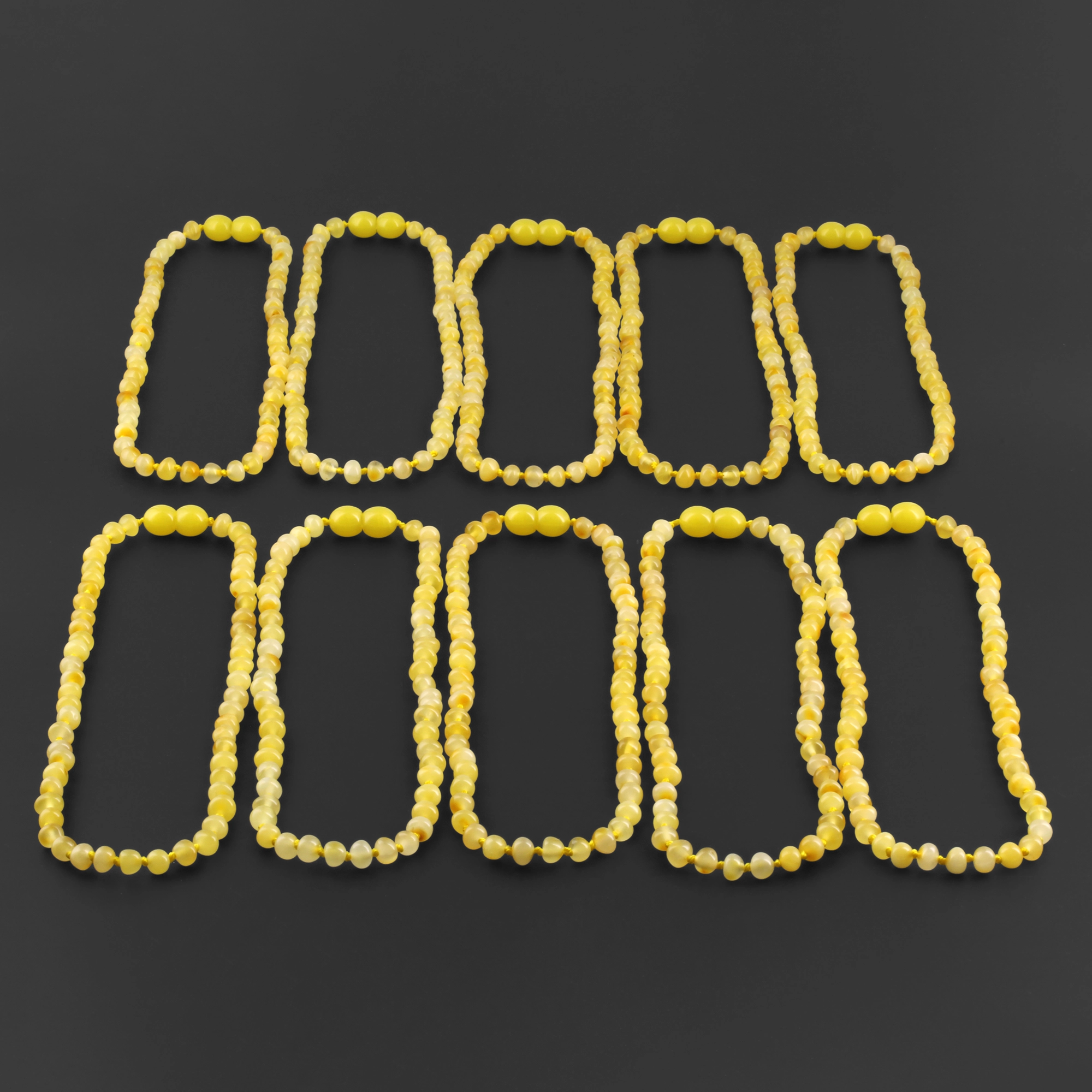 Baltic Amber Baby Teething Necklace Baroque Milky Yellow Glossy Finish - Wholesale Lot of 10pcs - 32cm / 12.6in - XB54MY