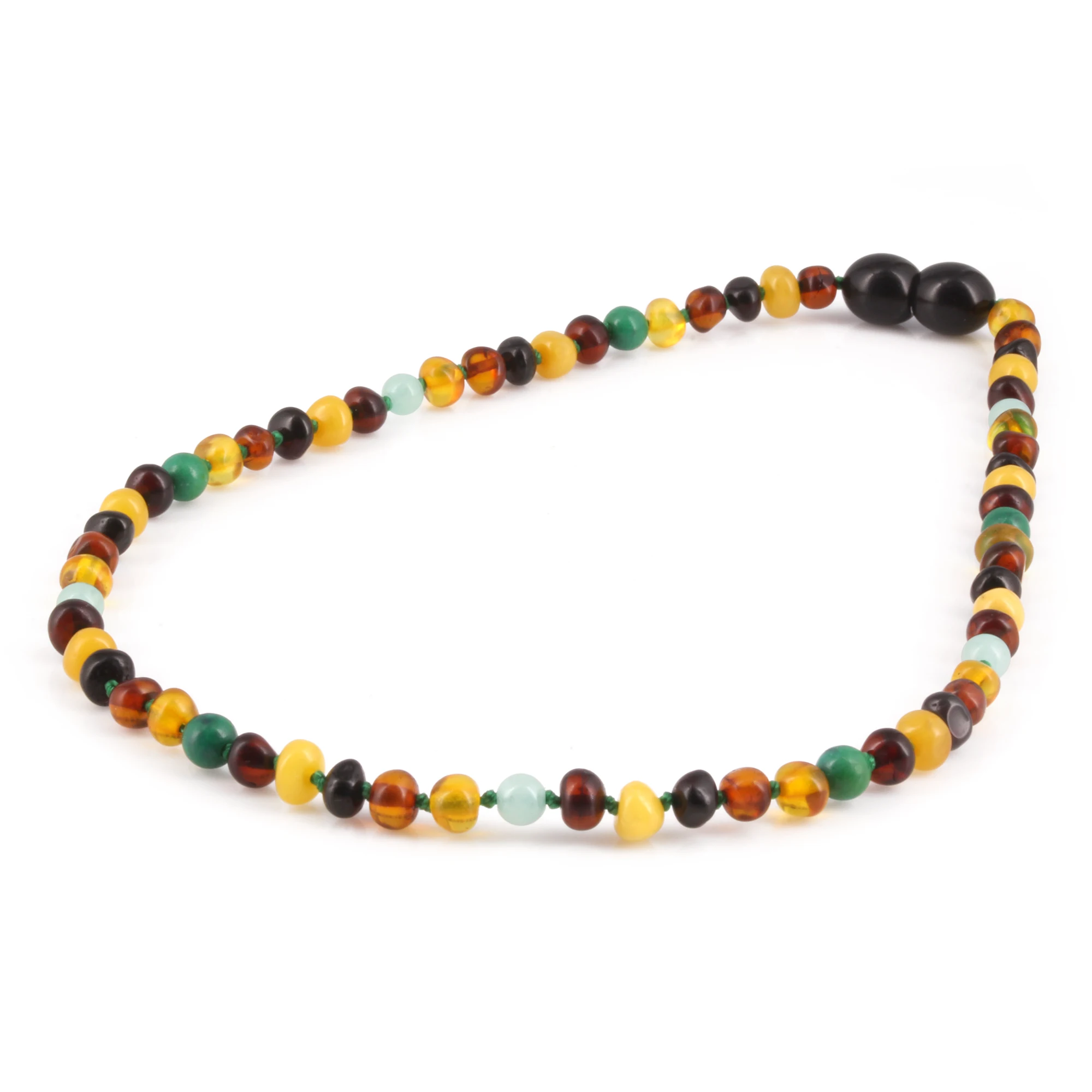 Baltic Amber, Amazonite & Azurite Baby Teething Necklace Baroque Multicolor Glossy Finish - Wholesale Lot of 10pcs - 32cm / 12.6in - AGL42