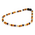 Baltic Amber & Blue Chalcedony Baby Teething Necklace Baroque Multicolor Glossy Finish - Wholesale Lot of 10pcs - 32cm / 12.6in - AG61