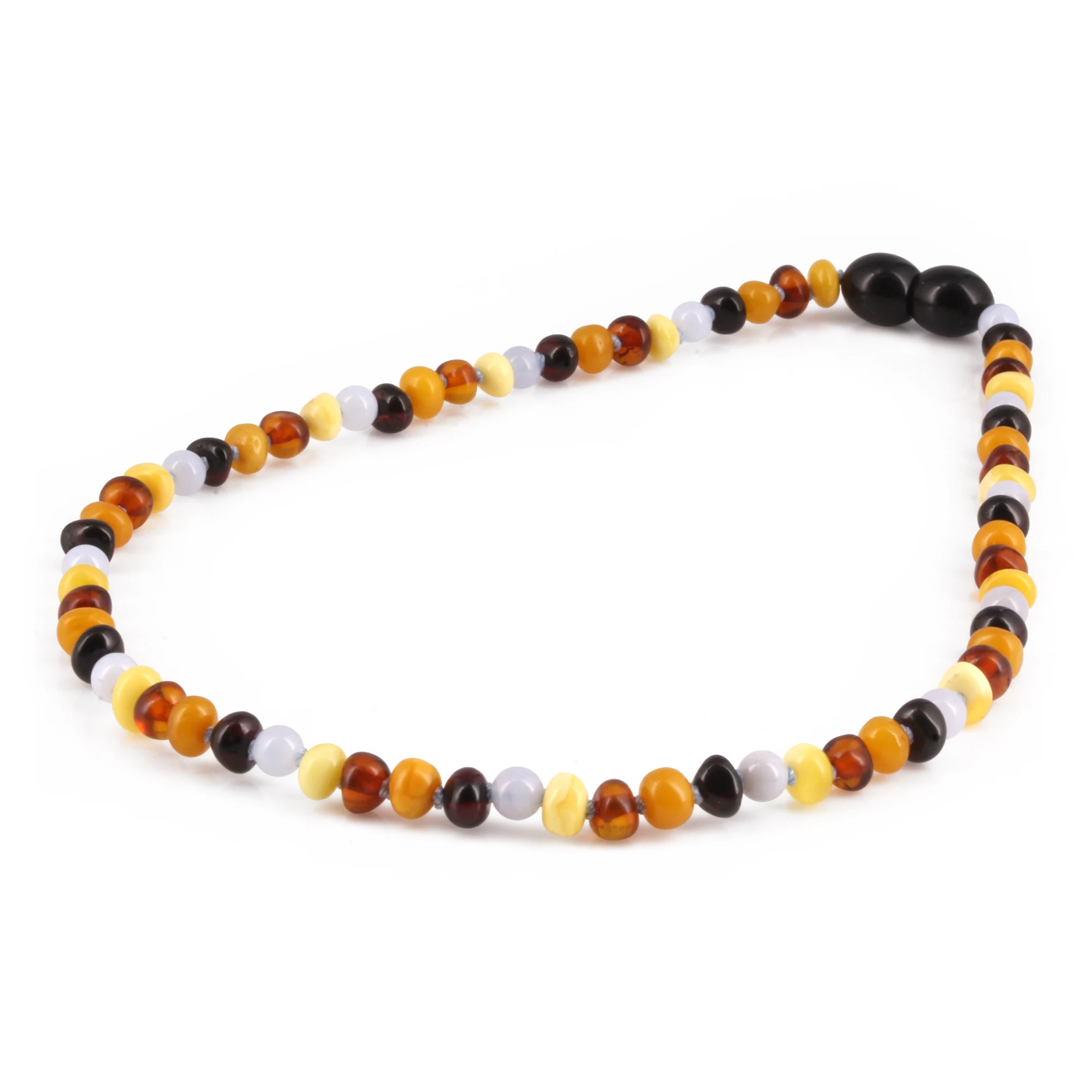 Baltic Amber & Blue Chalcedony Baby Teething Necklace Baroque Multicolor Glossy Finish - Wholesale Lot of 10pcs - 32cm / 12.6in - AG61