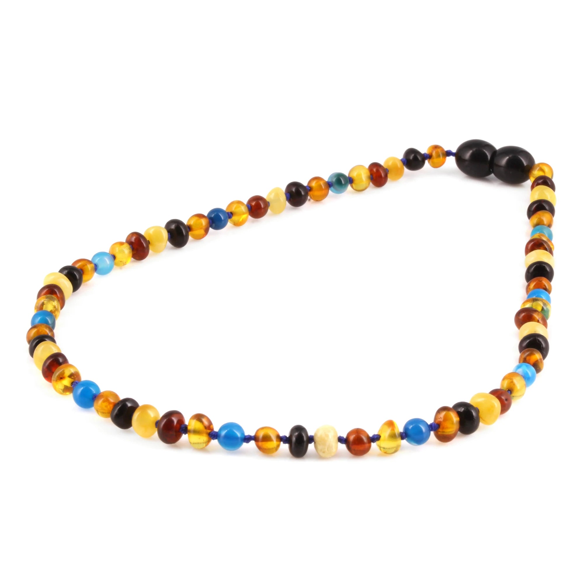 Baltic Amber & Blue Agate Baby Teething Necklace Baroque Multicolor Glossy Finish - Wholesale Lot of 10pcs - 32cm / 12.6in - LE464 V2