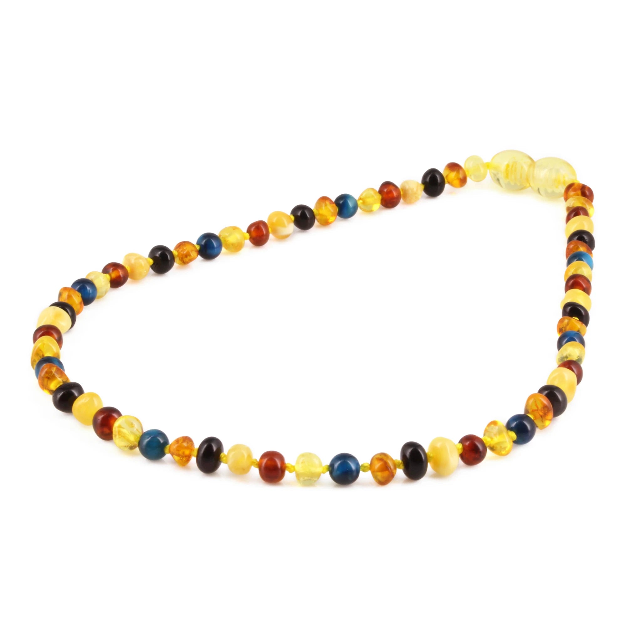Baltic Amber & Blue Tiger Eye Baby Teething Necklace Baroque Multicolor Glossy Finish - Wholesale Lot of 10pcs - 32cm / 12.6in - LE514 V2